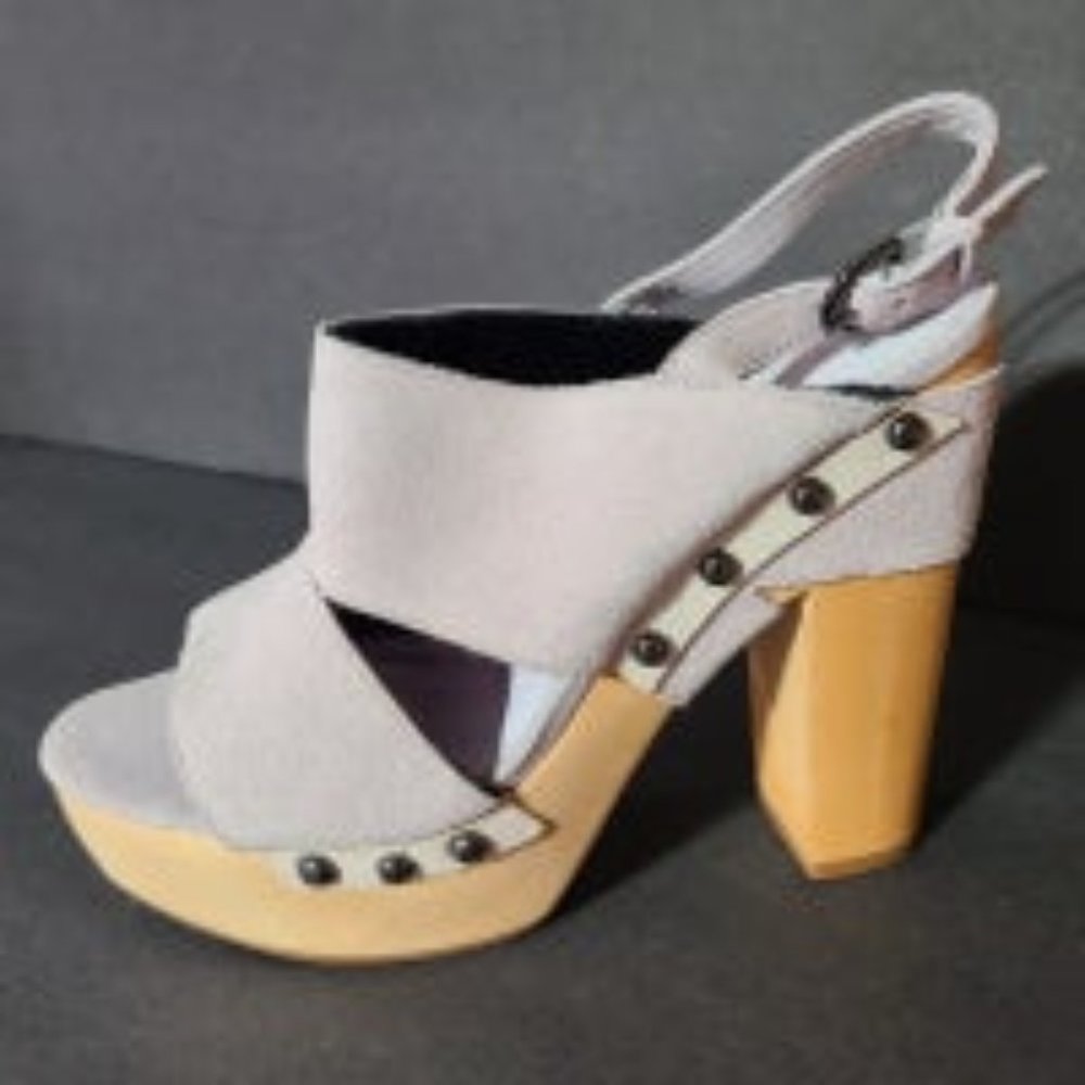 Koolaburra Women's Suede Slingback Wooden Heel Platform Sandals Pale Lilac Sz 9